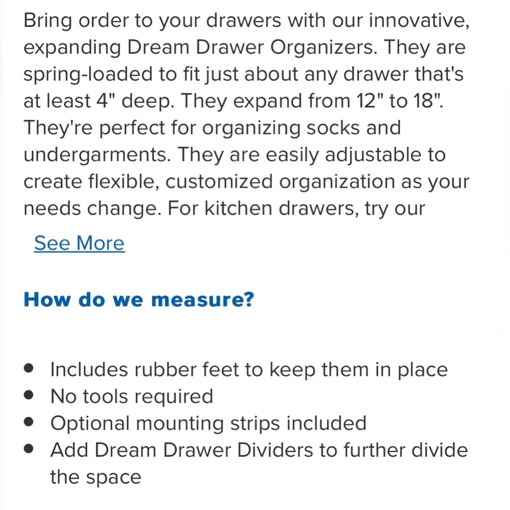 Container Store spring loaded drawer dividers